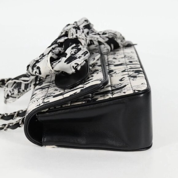 CHANEL Chain COCO Mark Choco Bar Shoulder Bag Satin Black White CC Auth 128055V - Picture 4 of 14